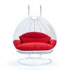 Leisuremod White Wicker Hanging 2 person Egg Swing Chair with Red Cushions ESCW-57R